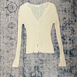 Bobbles and Lace Cardi B Cream Knit Top
